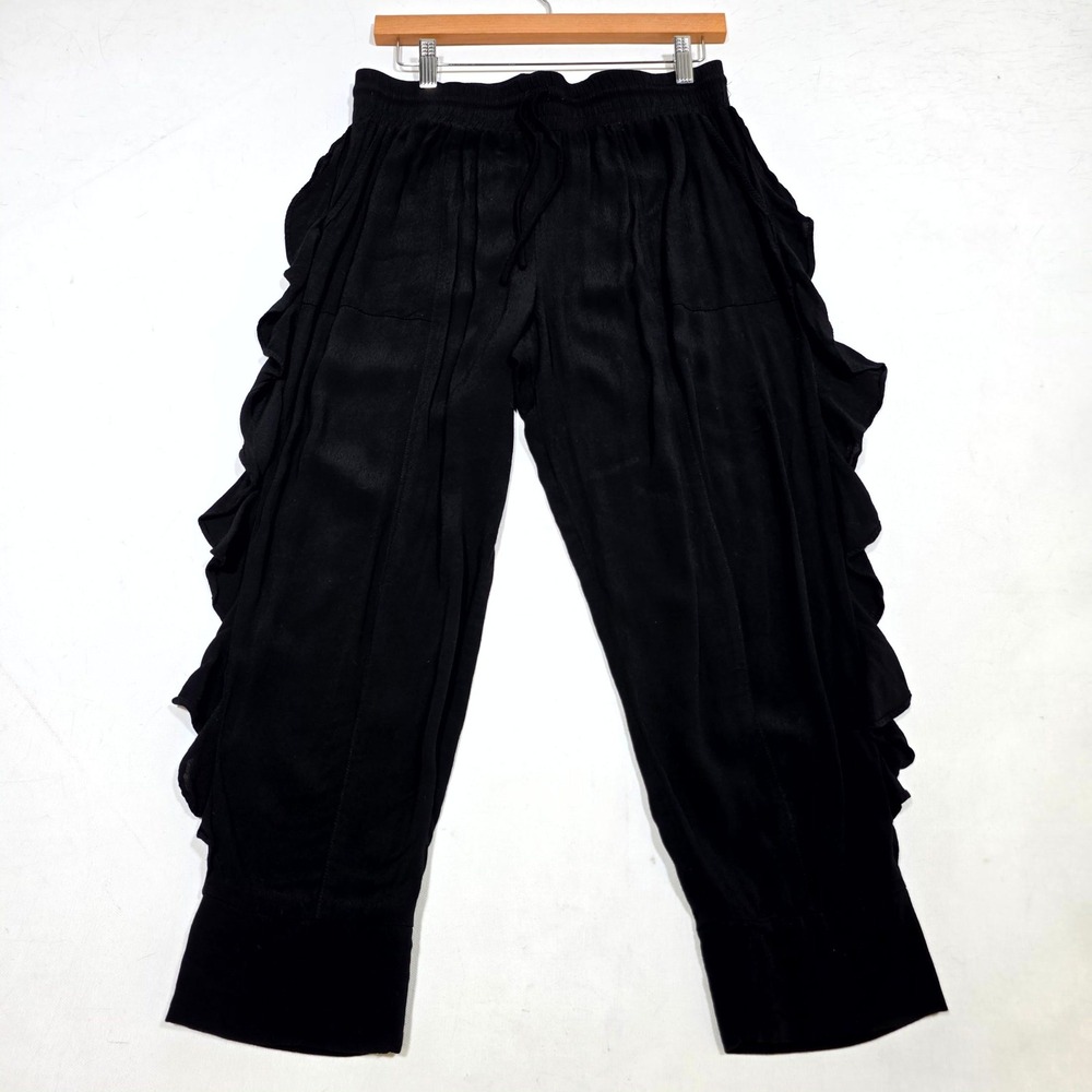 Greylin Ruffle Side Joggers‎ Women Size S Black Elastic Waist Casual Chic Pants